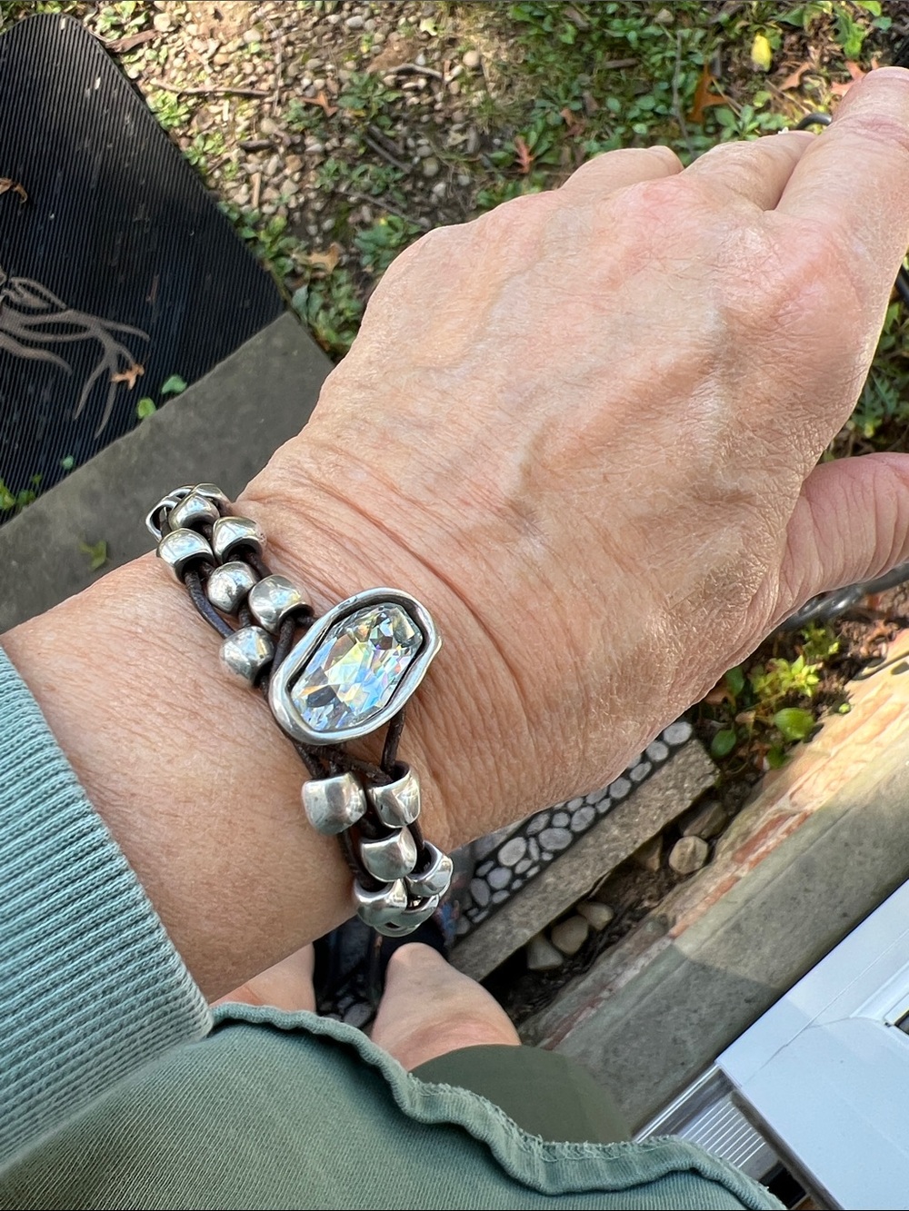 UNOde50 Silver Leather Wrap Bracelet - Clear Crystal